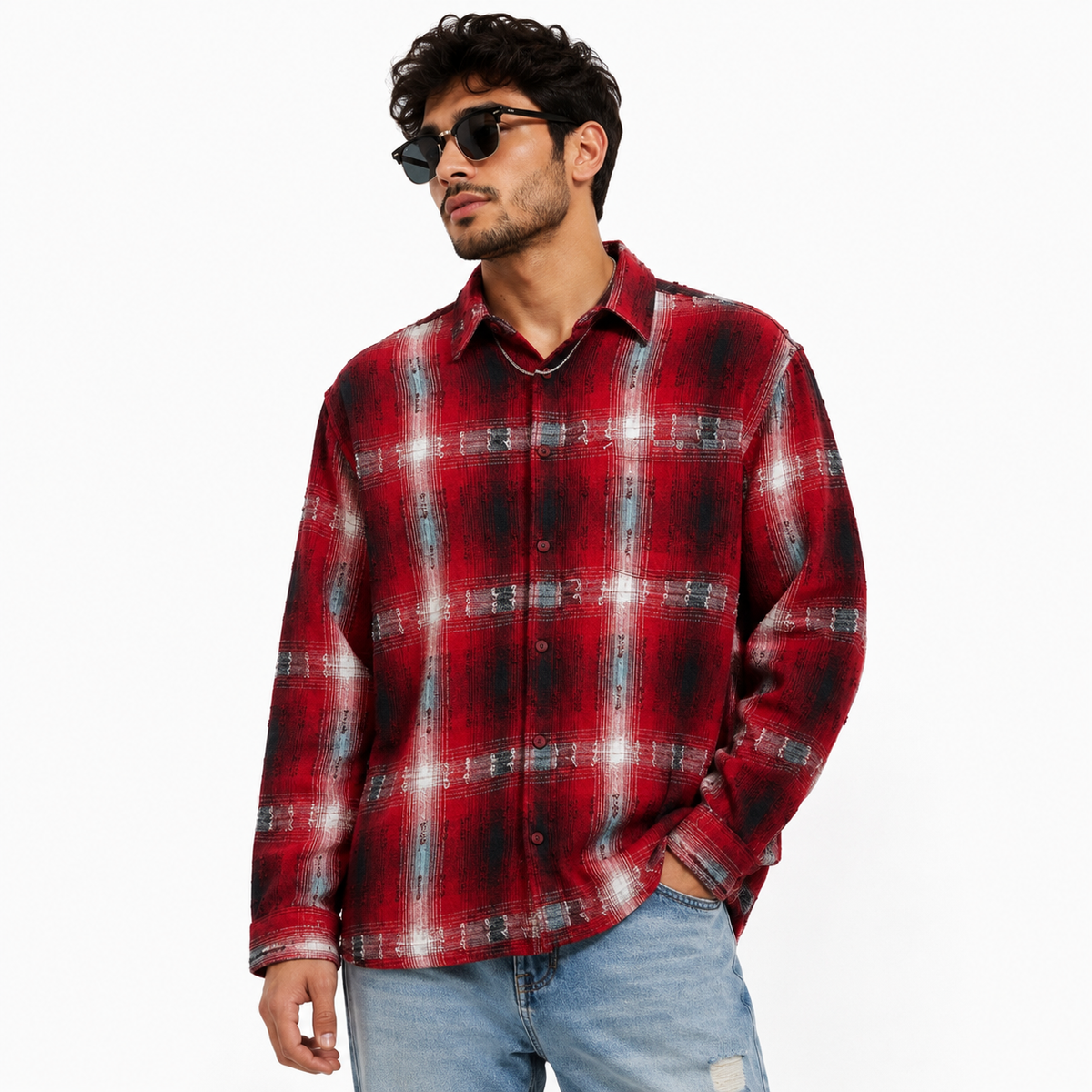 Red & Black Checked Oversized Shirt