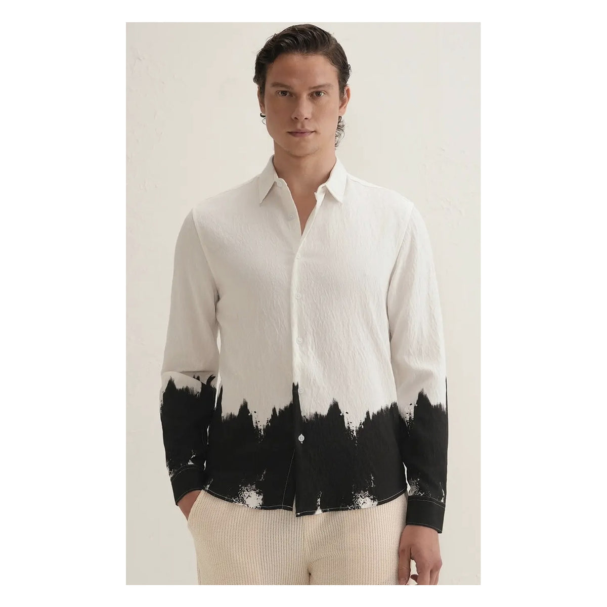 White Black Brush Print Shirt