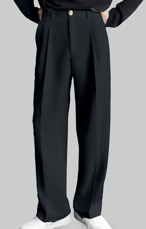 Black Pleated Wide-Leg Trousers