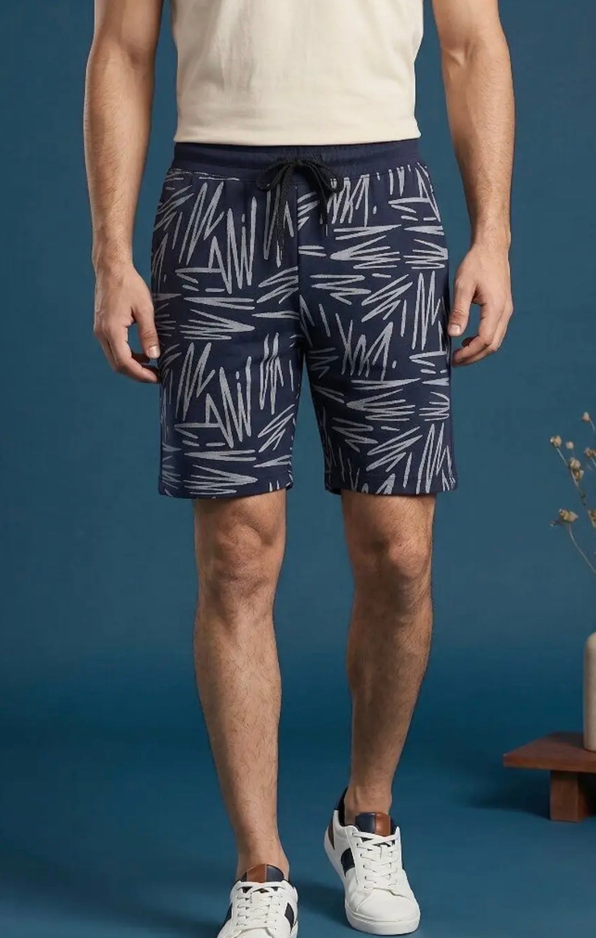 Men's Abstract Print Casual Shorts - Black