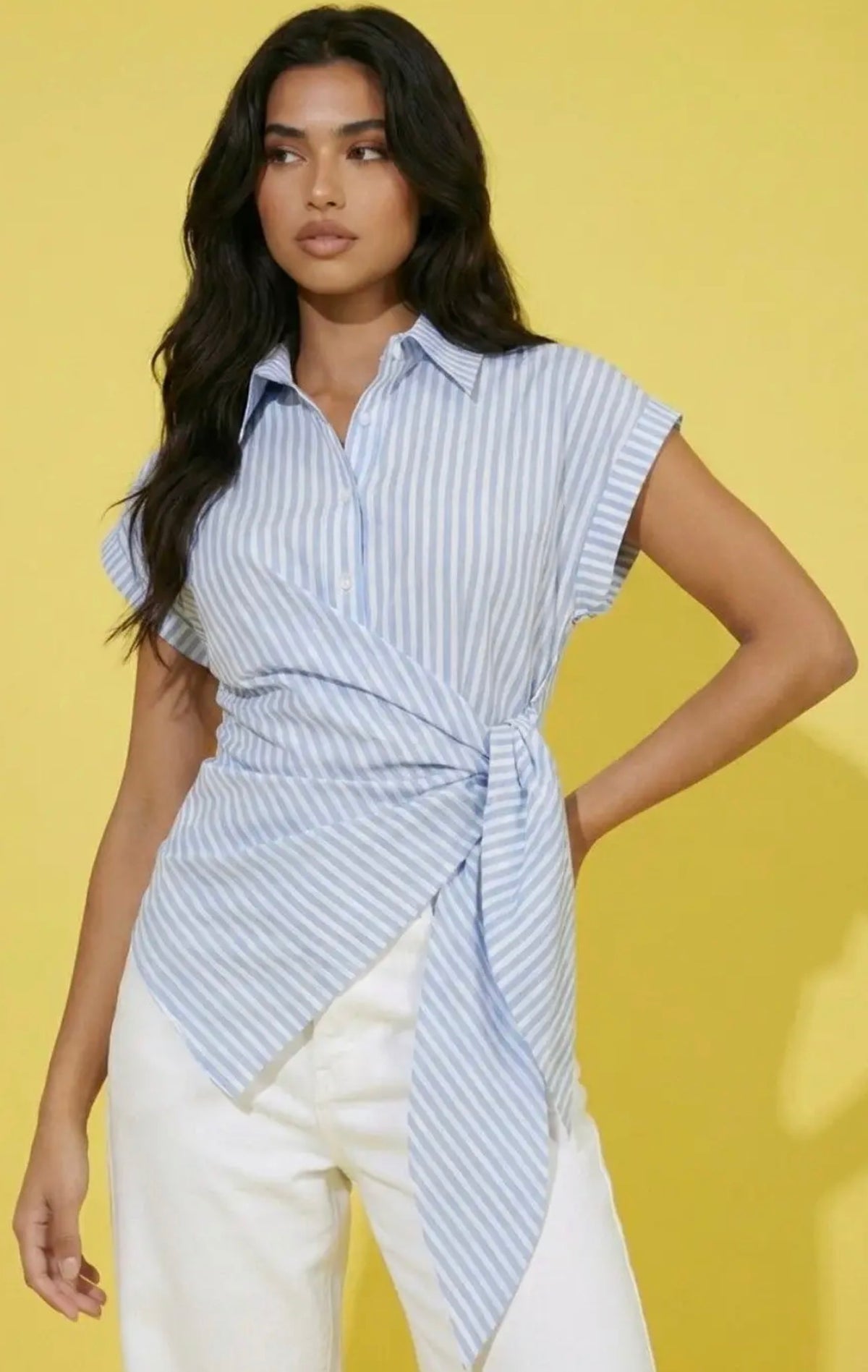 Women's Striped Button Down Shirt - Pink
