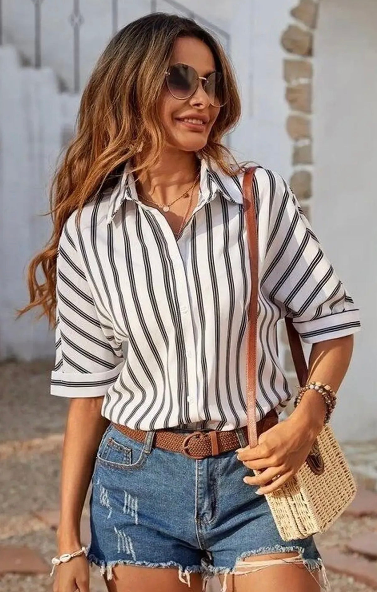 Women's Striped Wrap Tie Front Top - Yellow