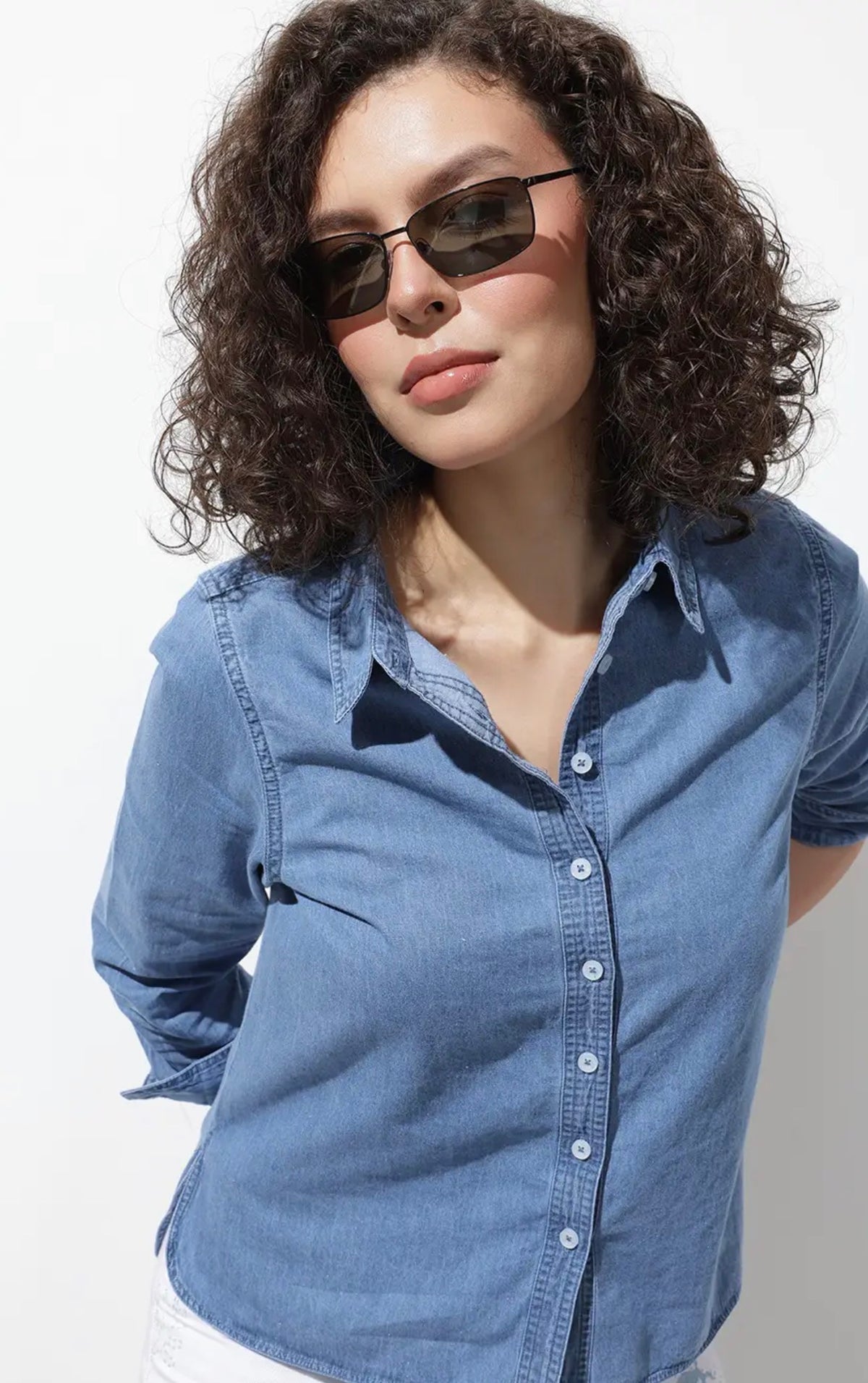 Women's Striped Button Down Shirt - Blue