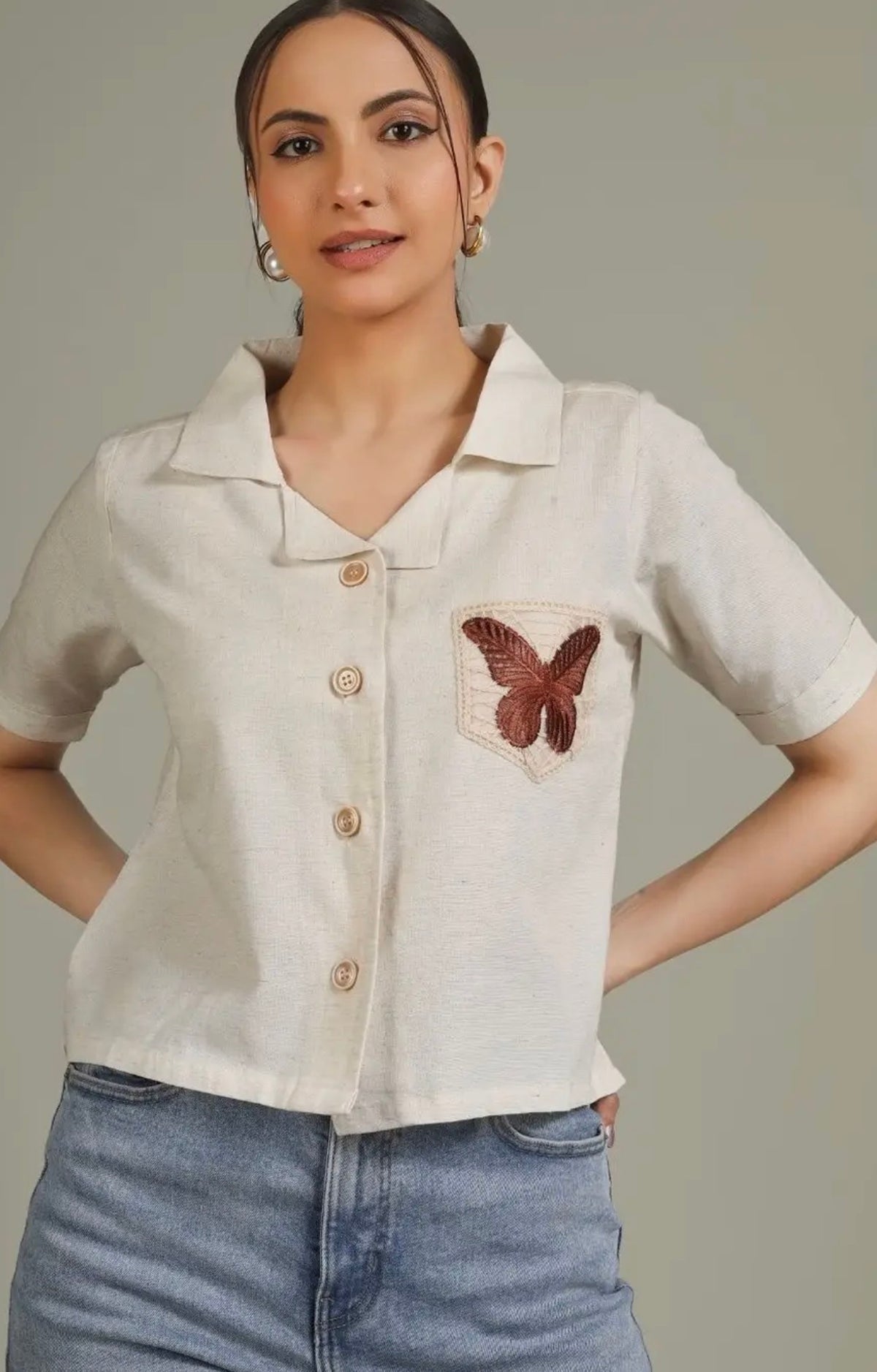 Women's Denim Casual Button Down Shirt - Blue